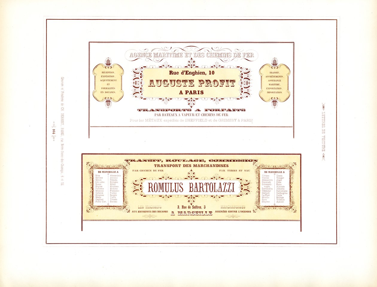 Cartes de visite décoratives pour les entreprises de transport (impression) - Charles Derriey
