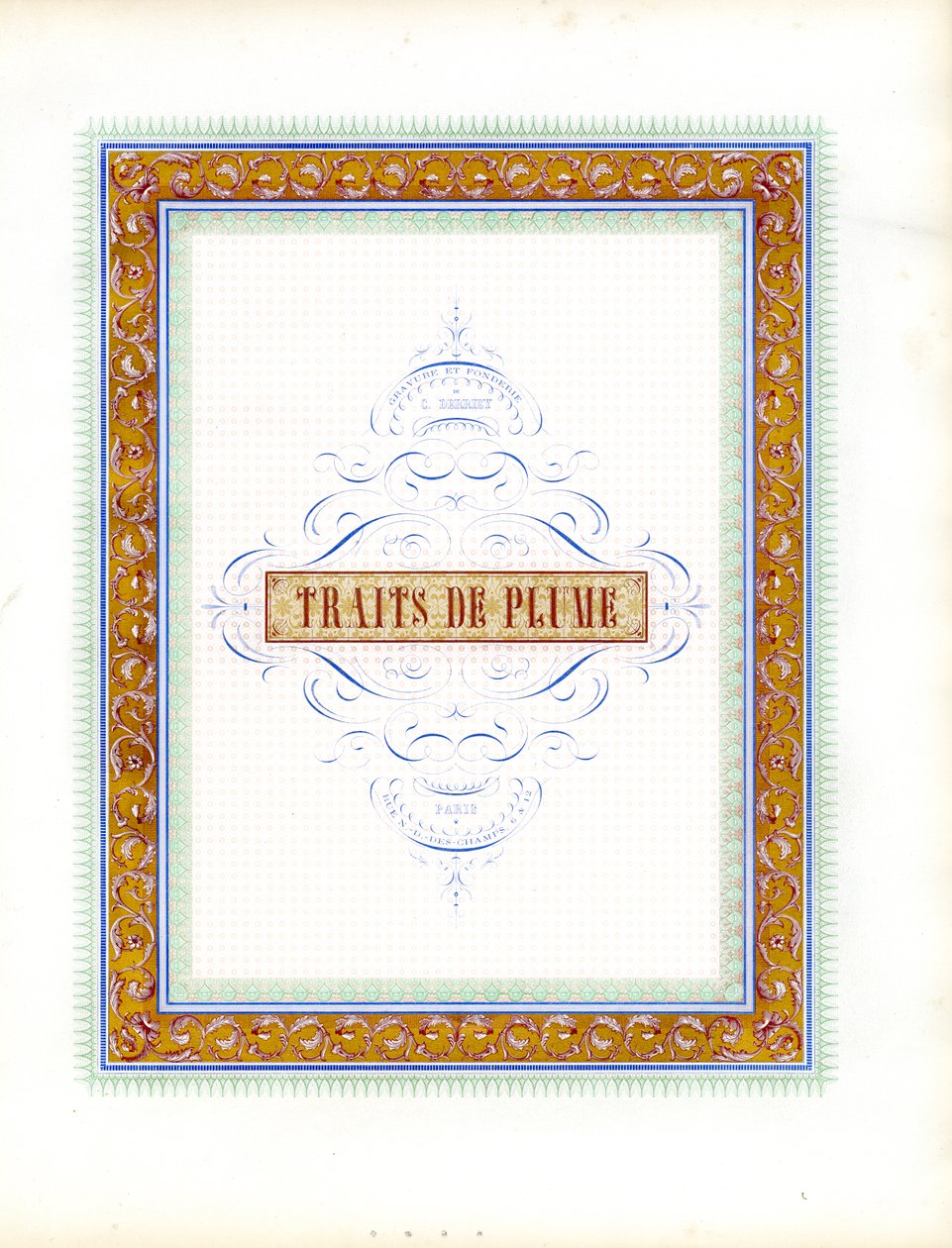 Page de titre décorative avec fleurons à la plume (impression) - Charles Derriey
