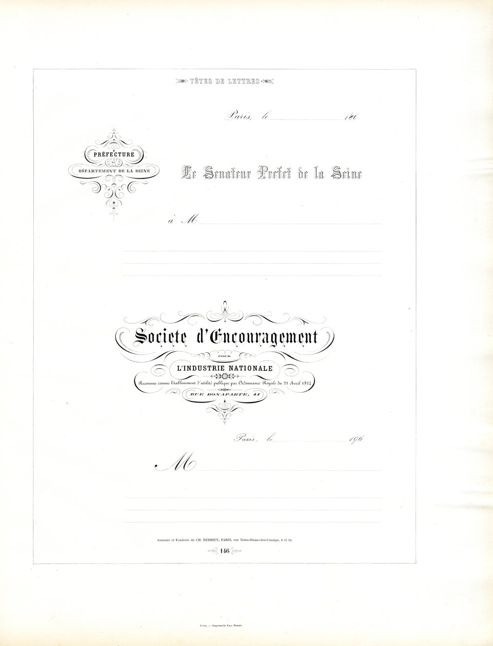 Têtes de lettres élégantes pour la correspondance officielle (impression) - Charles Derriey