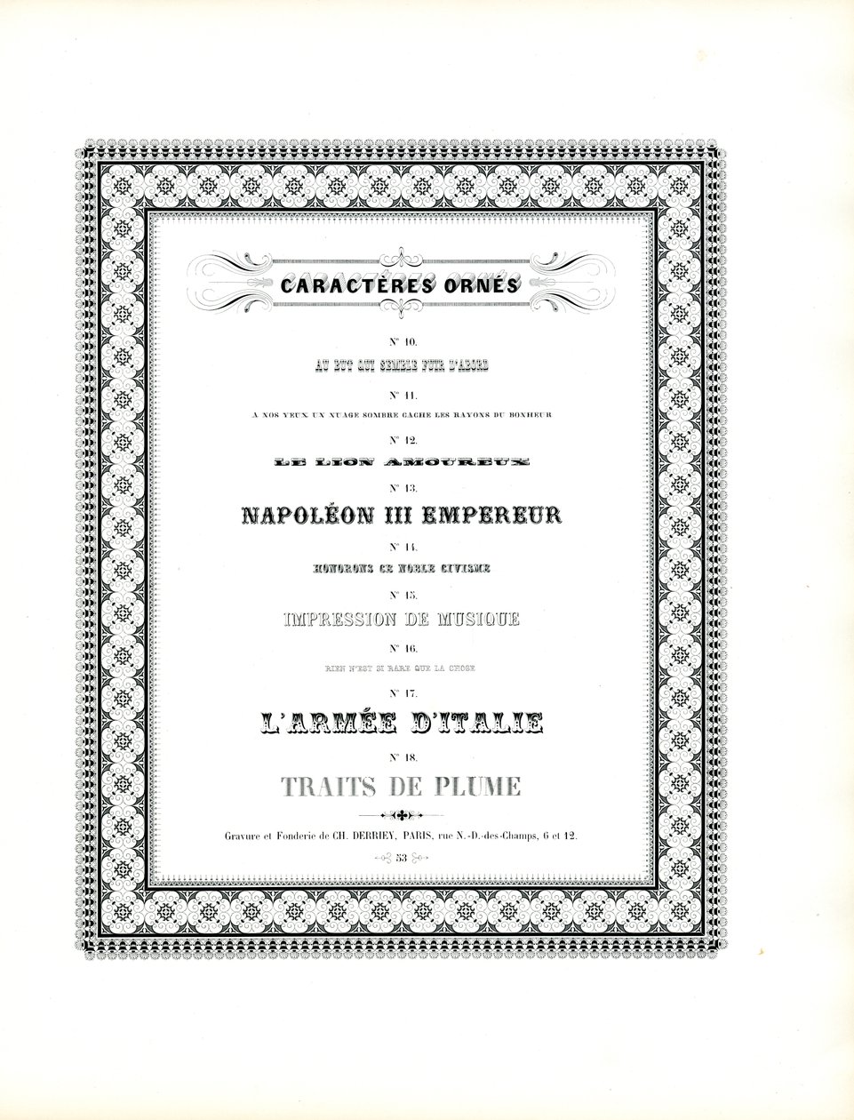 Caractères ornementaux avec cadre décoratif (impression) - Charles Derriey