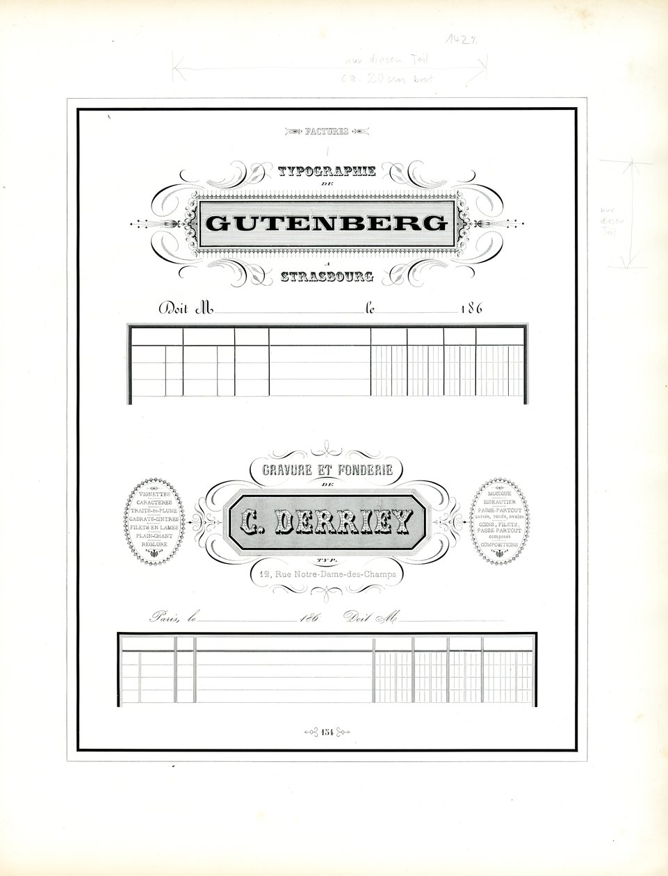 Papier à en-tête représentatif pour la typographie et la fonderie de caractères (imprimé) - Charles Derriey