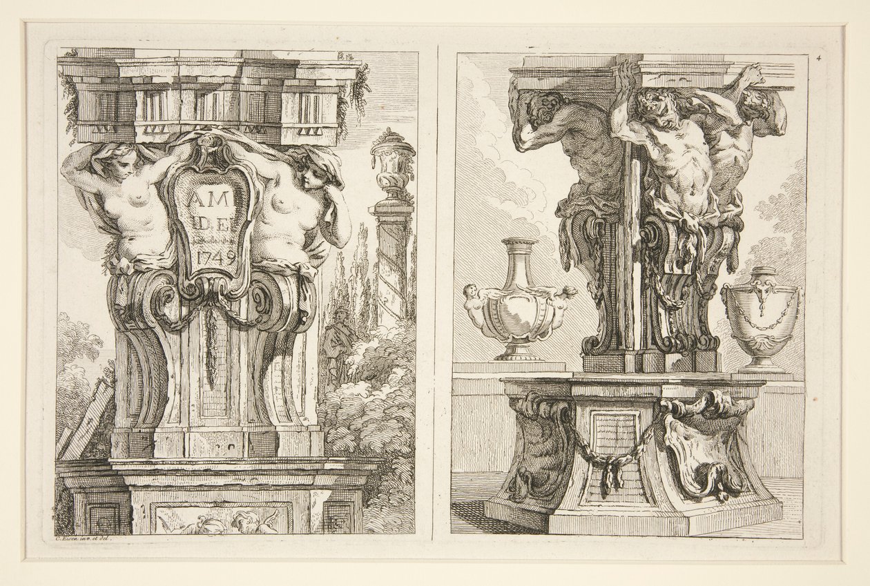 Deux dessins pour des chapiteaux décoratifs - Charles Dominique Joseph Eisen