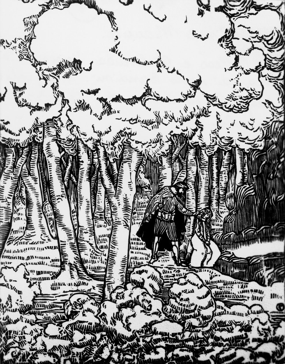Gravure sur bois par Charles Doudelet (1861-1938) pour Pelléas et Mélisande de Maurice Maeterlinck (1862-1949), publiée par Claudio Argentieri, Spoleto, Italie - Charles Doudelet