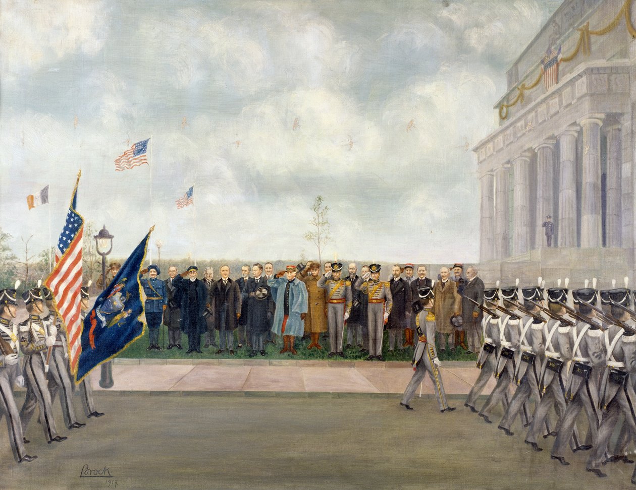 Le maréchal Joffre en mission à Washington inspectant les étudiants de West Point, printemps 1917, par Charles Edmund Brock (1870-1938) - Charles Edmund Brock