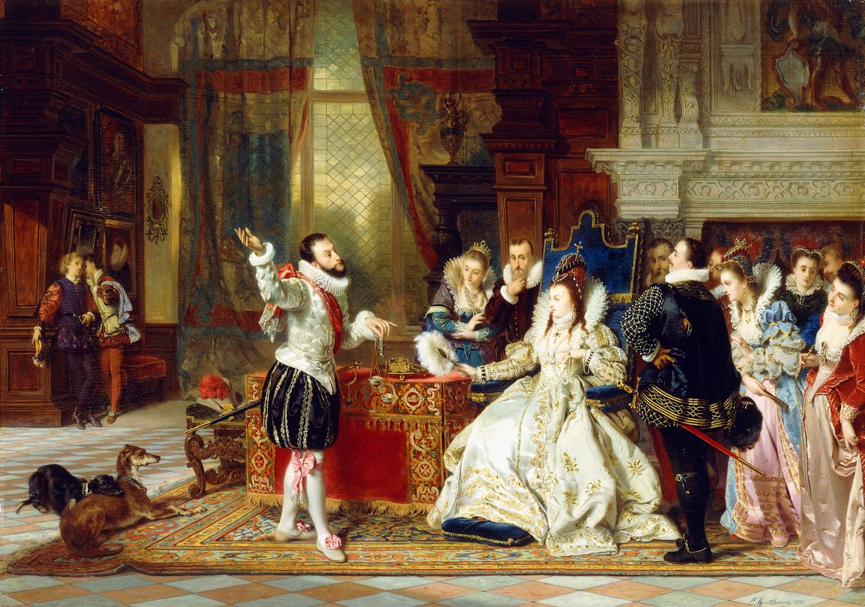 Sir Walter Raleigh et la reine Elizabeth, 1875 - Charles Edouard Boutibonne