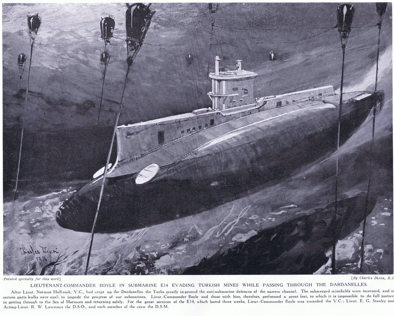 Lieutenant Commander Boyle récompensé par la VC pour avoir évité les mines turques dans son sous-marin en traversant les Dardanelles 1915 - Charles Edward Dixon