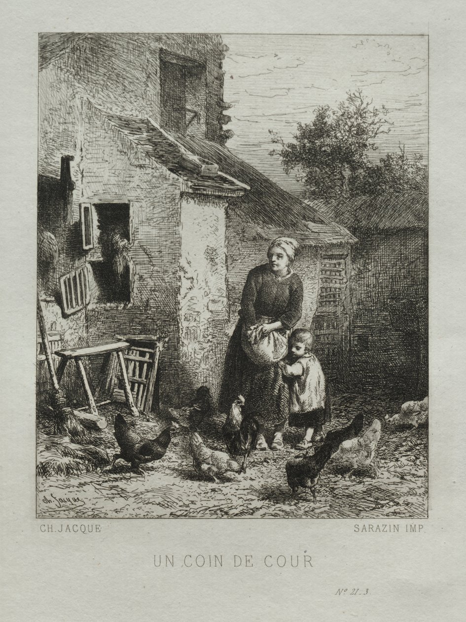 Un Coin de la Cour | Charles Emile Jacque | Estampe d'art