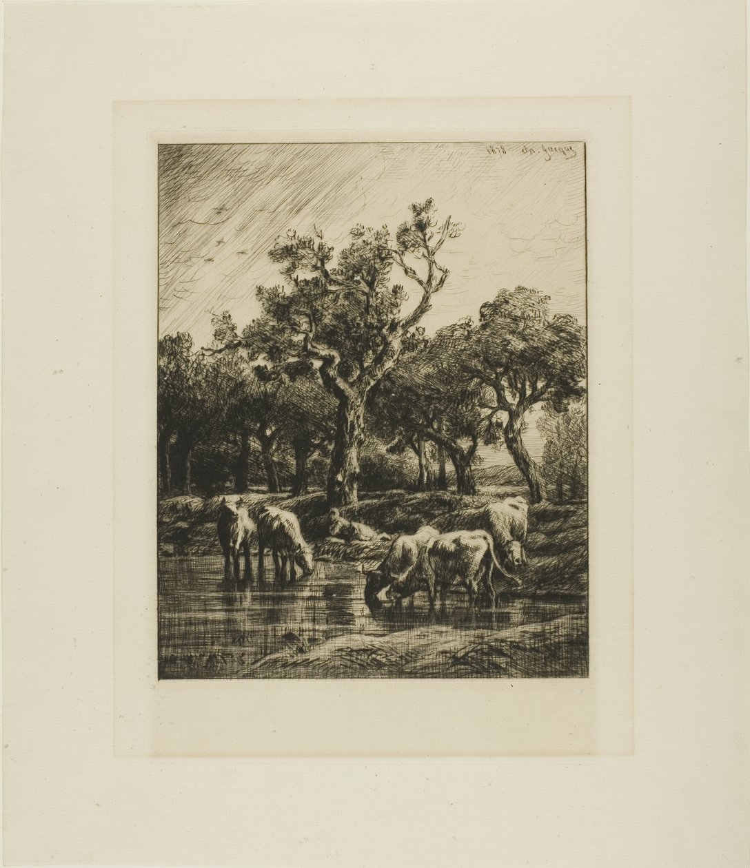 Vaches à un abreuvoir - Charles Emile Jacque