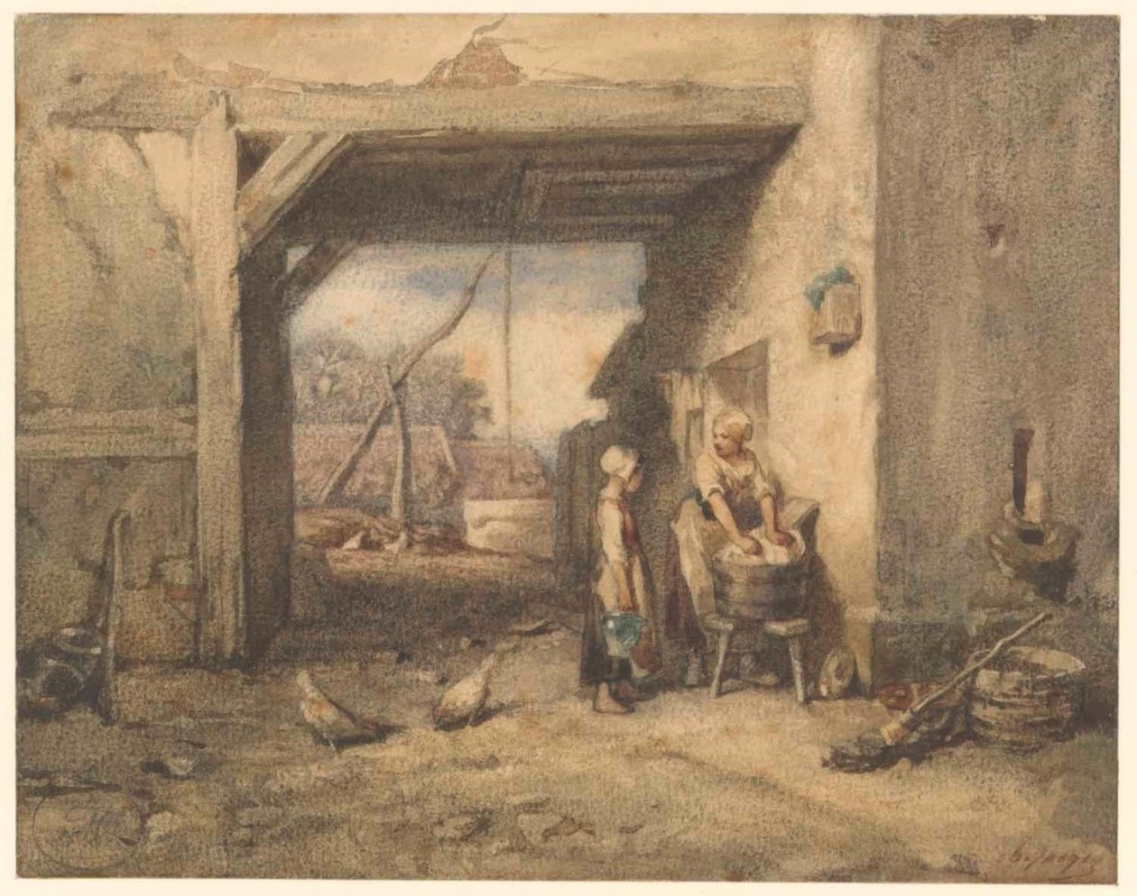 Une cour de ferme - Charles Emile Jacque