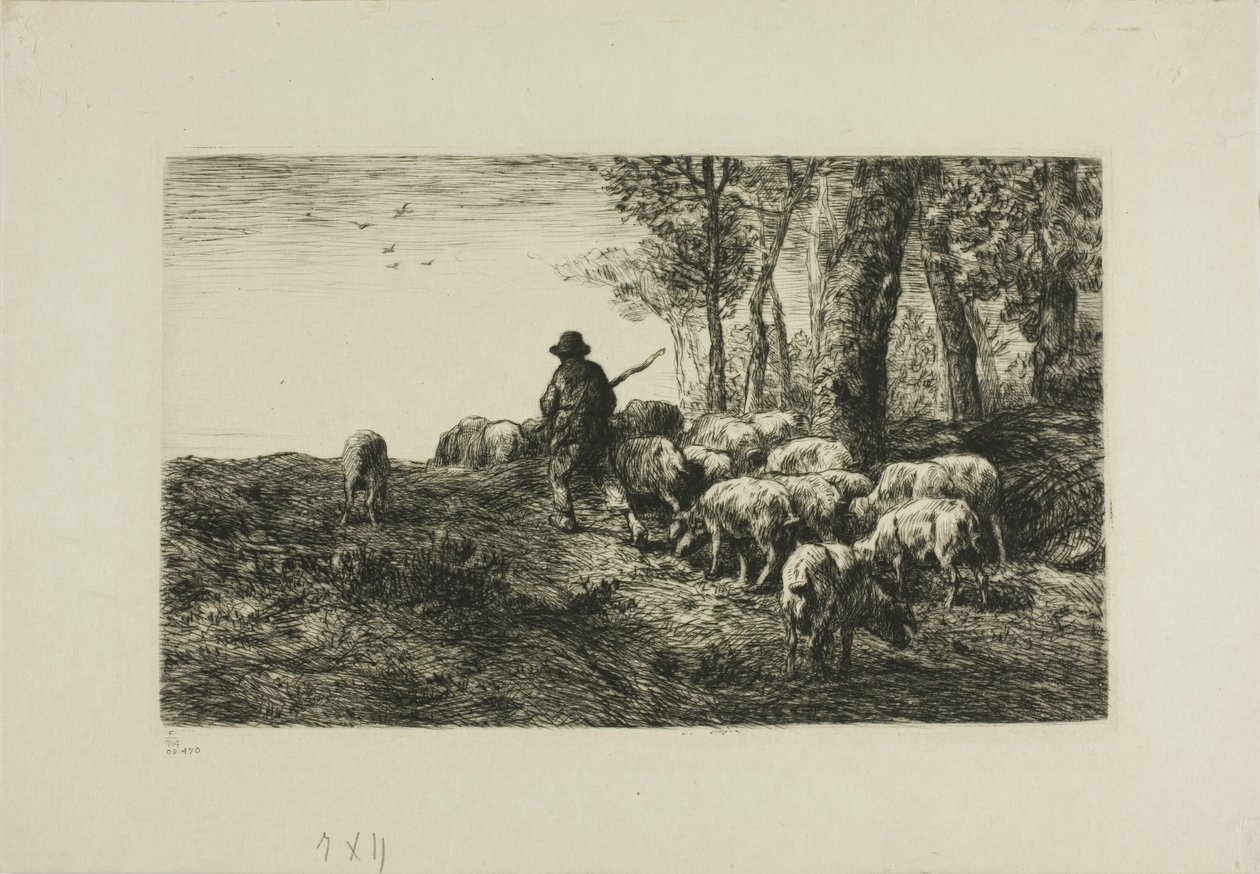Homme avec un troupeau de cochons - Charles Emile Jacque