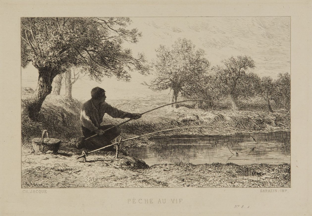 Pêche au vif - Charles Emile Jacque