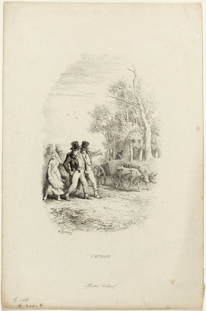 La Charrette à bœufs, Illustration des Fables de Lachambaudie - Charles Emile Jacque