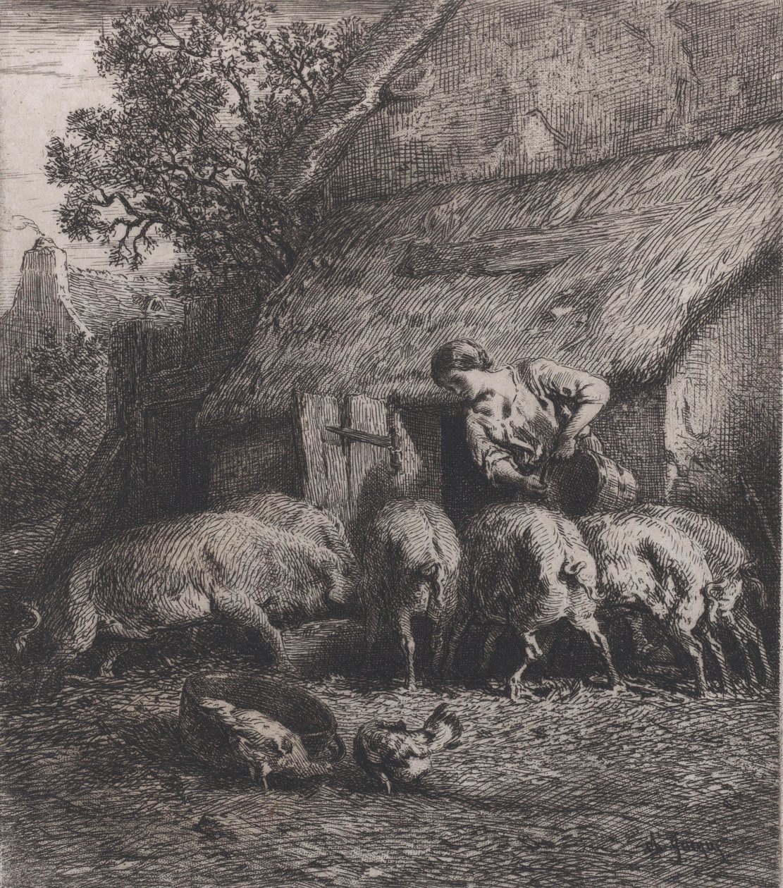 Femme nourrissant des cochons, 1850 - Charles Emile Jacque