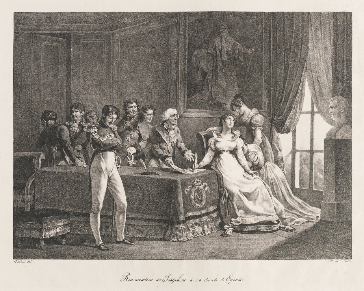 Joséphine renonçant à ses droits, début du 19ème siècle (lithographie) - Charles Etienne Pierre Motte
