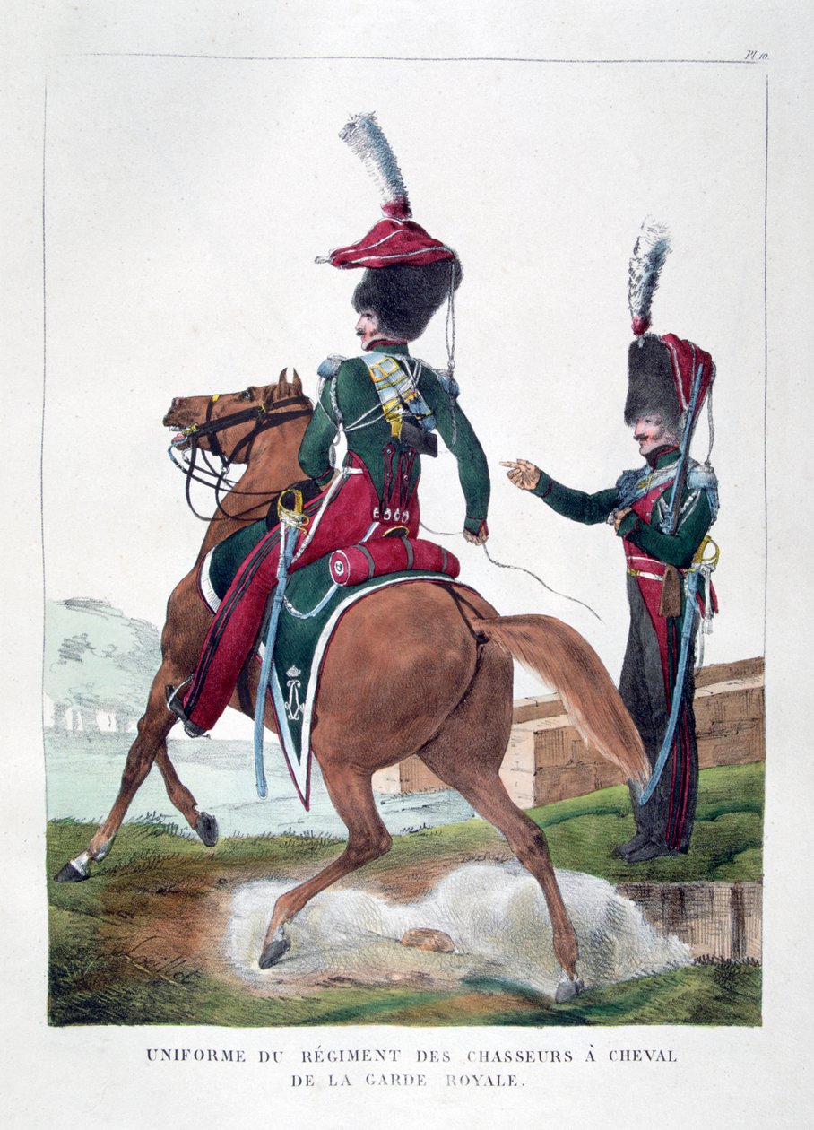 Uniformes du régiment de chasseurs montés de la garde royale française, 1823 - Charles Etienne Pierre Motte