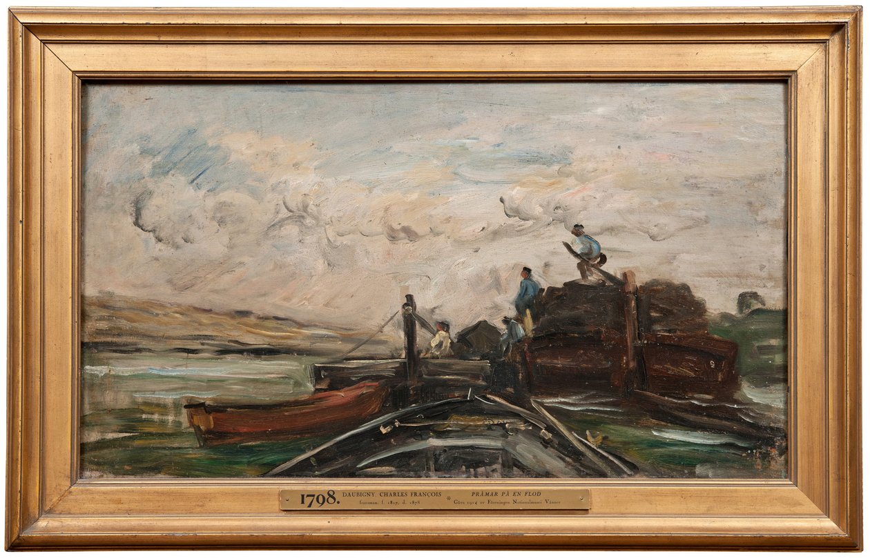Lastkähne auf einem Fluss - Charles Francois Daubigny
