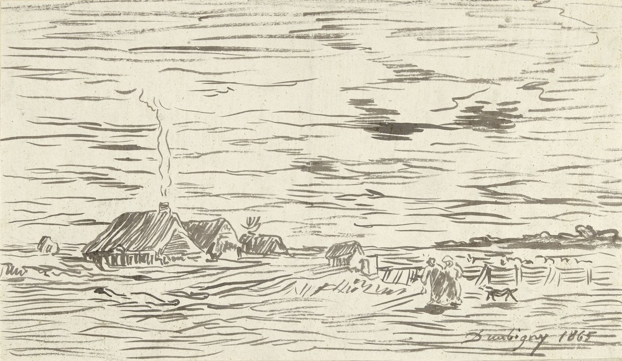 Maisons de paysans dans une plaine - Charles Francois Daubigny