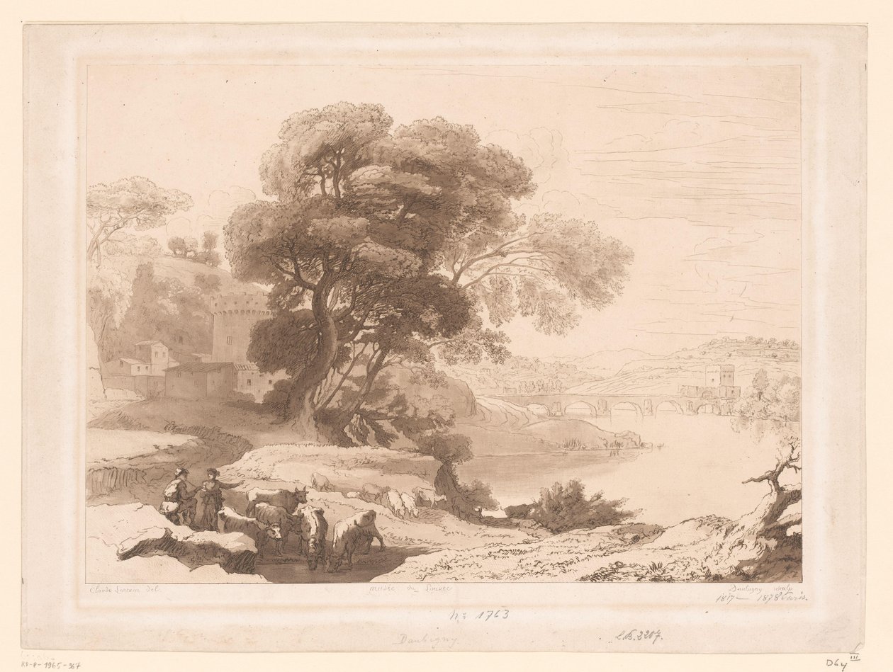 Paysage avec bergers et bétail au bord d
