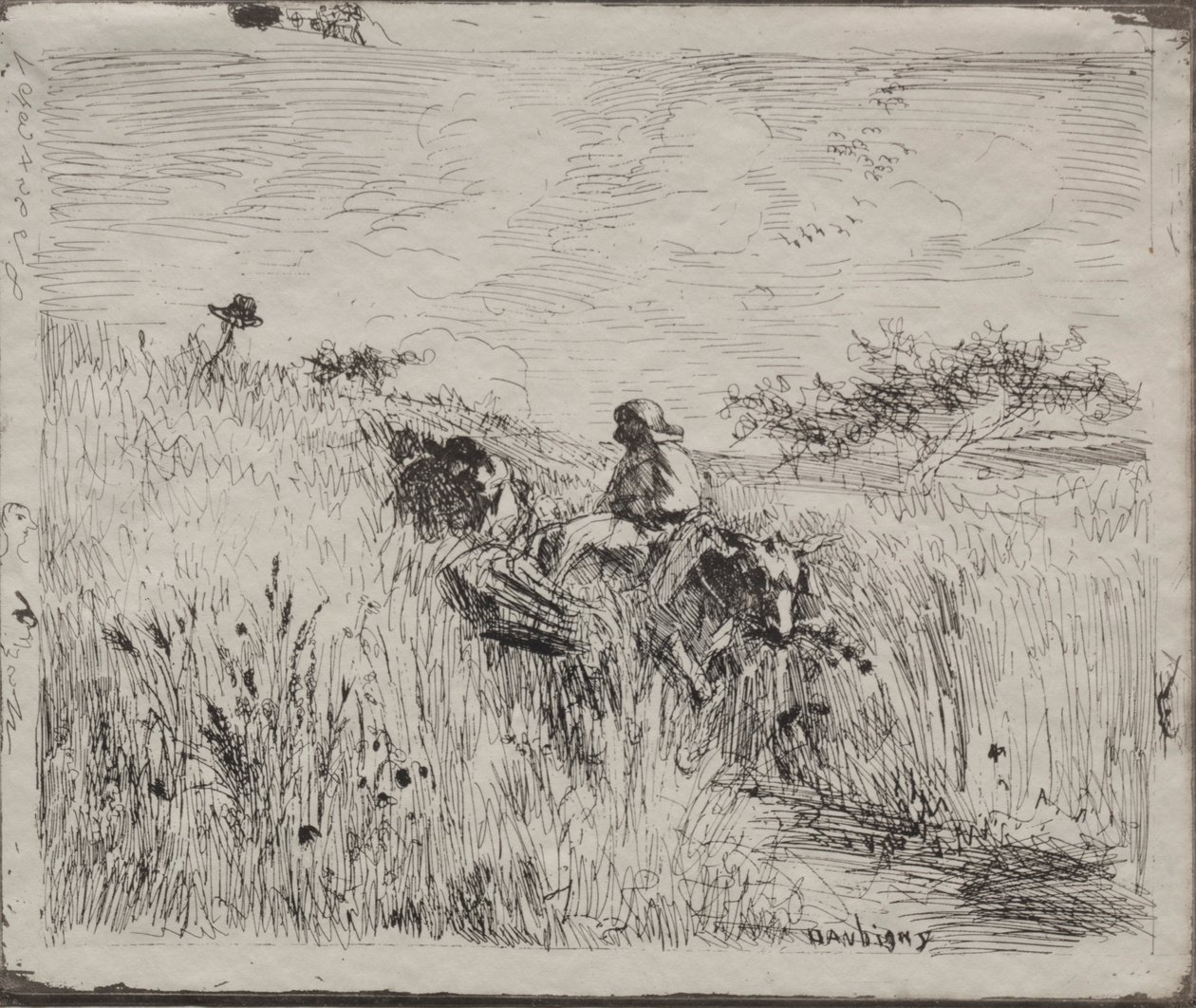 Chemin à travers le champ de blé, impression originale 1862, imprimée en 1921 - Charles Francois Daubigny