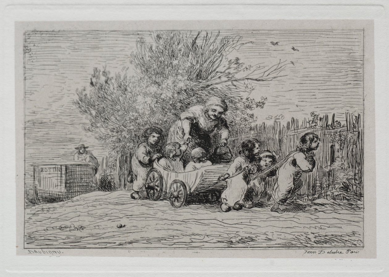 Le voyage en bateau : Héritage de la charrette Les enfants avec la charrette, 1861 - Charles Francois Daubigny