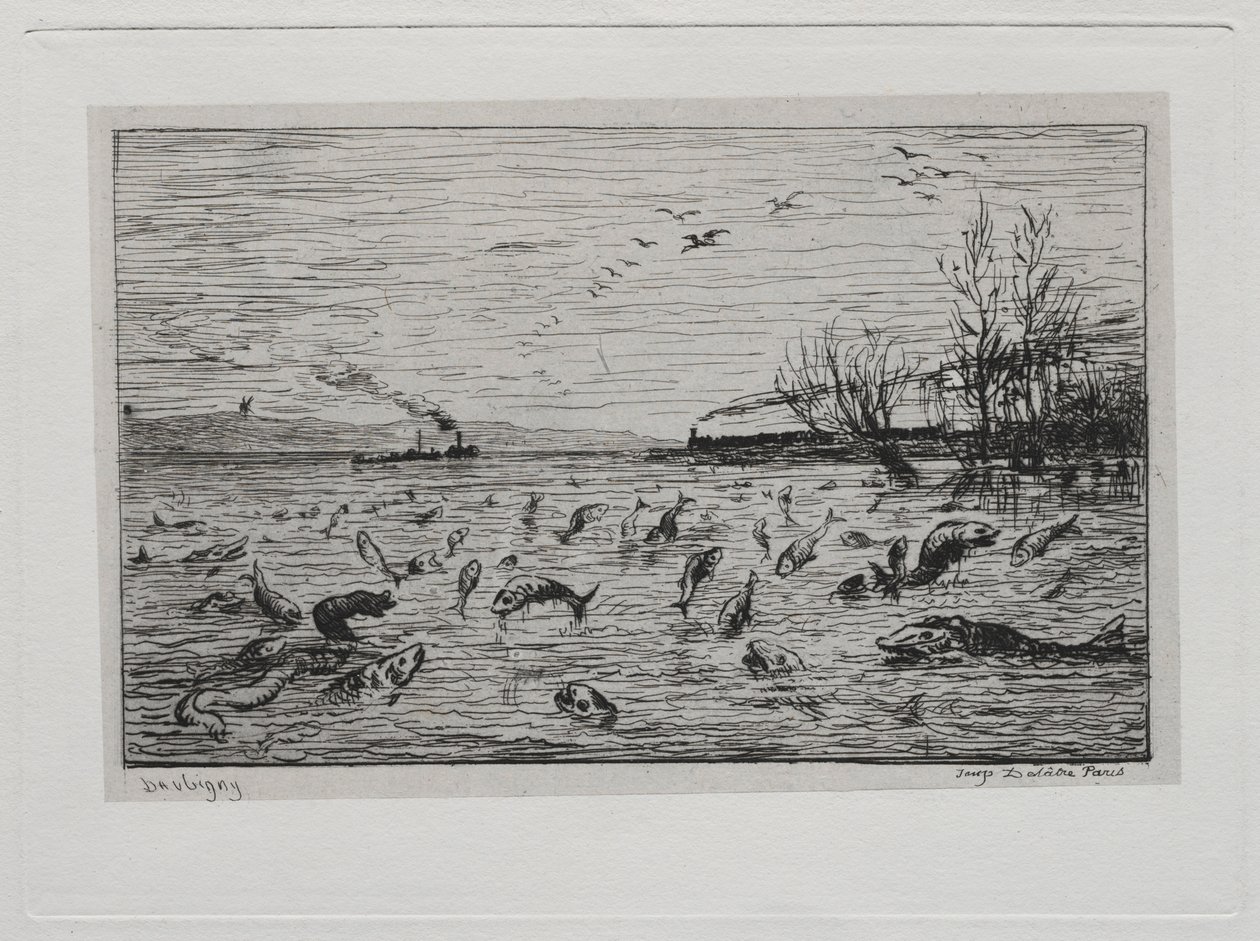 Le voyage en bateau : réjouissance des poissons au départ du garçon de cabine Les Poissons, 1861 - Charles Francois Daubigny