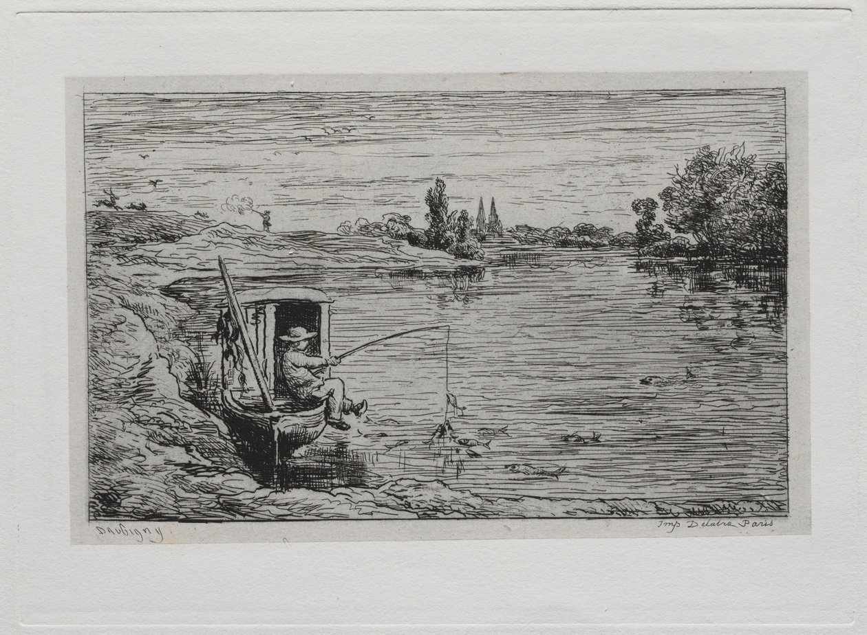 Le Voyage en bateau : Le Moussaillon pêchant à la ligne, 1861 - Charles Francois Daubigny