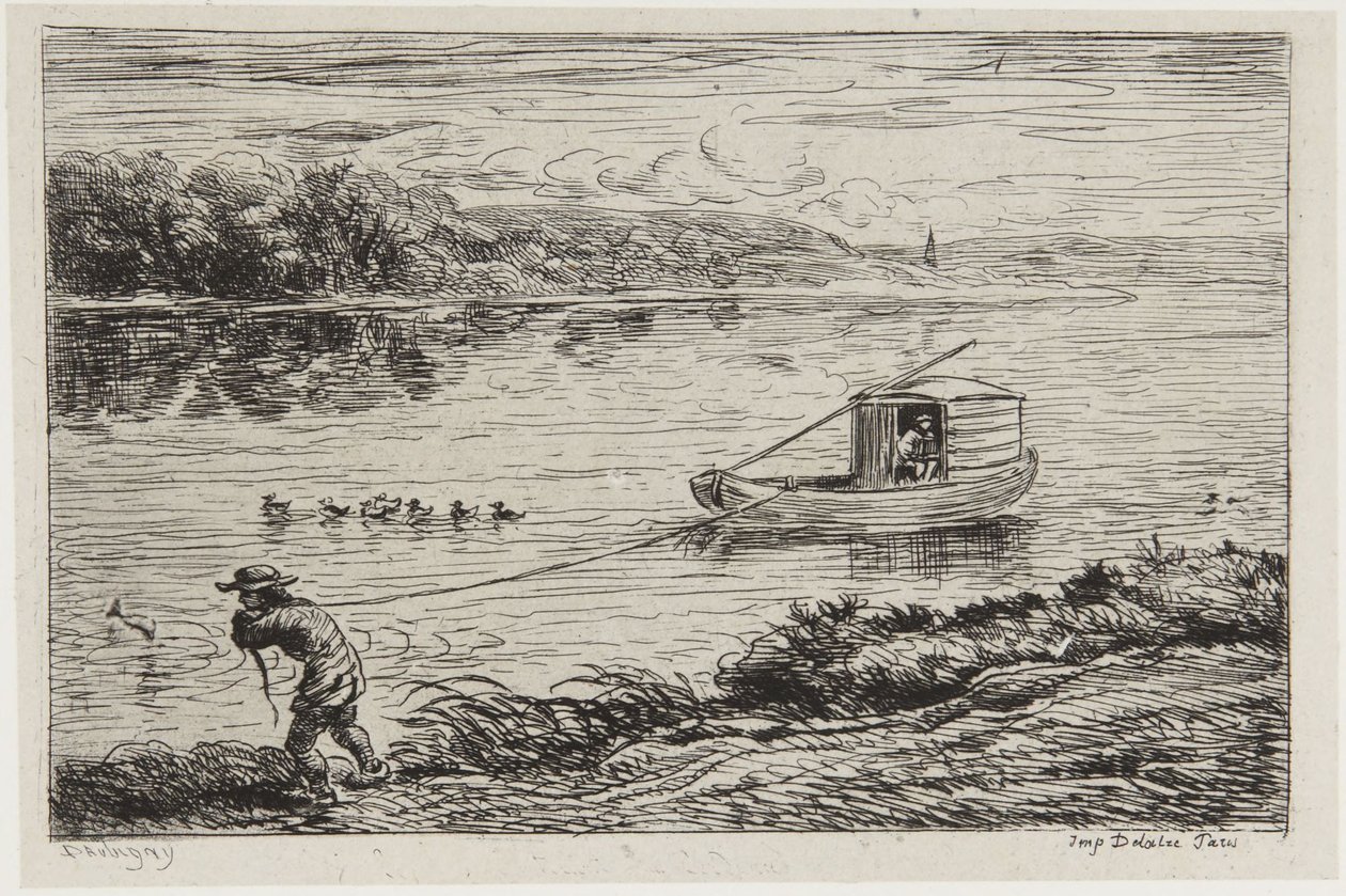 Le mousse tire la ligne - Charles Francois Daubigny