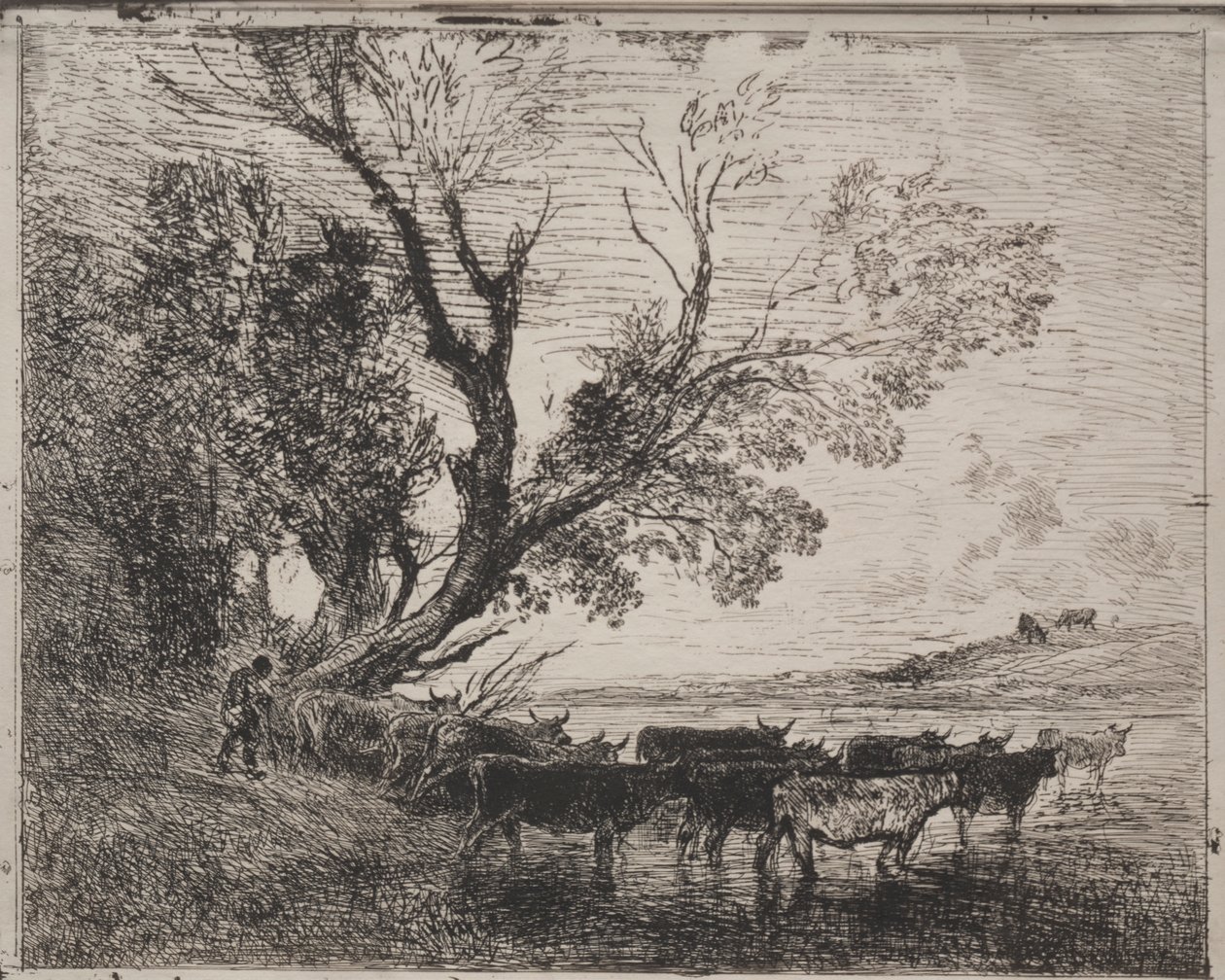 Le gué, impression originale 1862, imprimée en 1921 - Charles Francois Daubigny