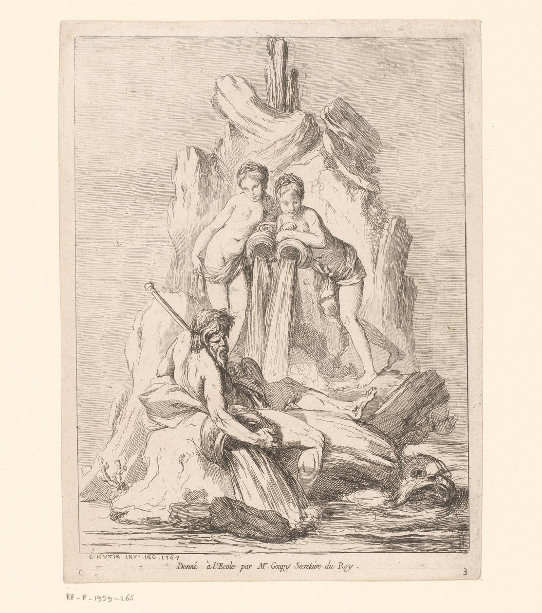 Fontaine avec deux nymphes et un dieu de la rivière - Charles Francois Hutin