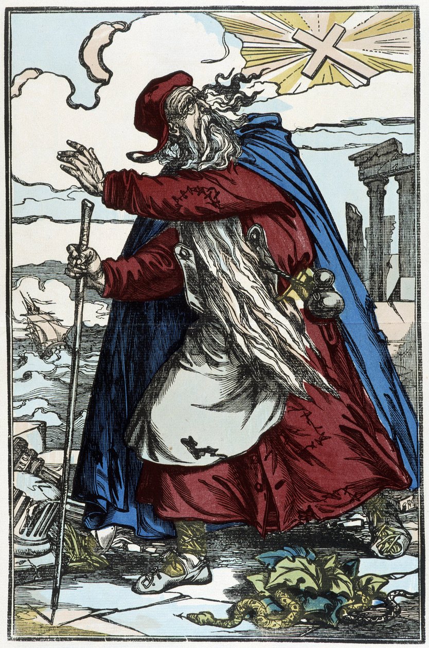 Le Juif errant effrayé par la croix catholique - gravure d