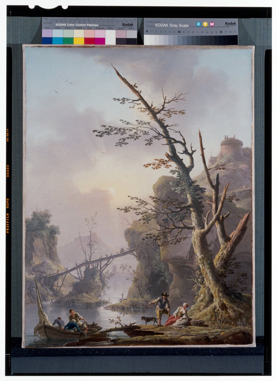 Paysage fluvial avec des pêcheurs qui remontent leurs filets - Charles François Grenier de Lacroix