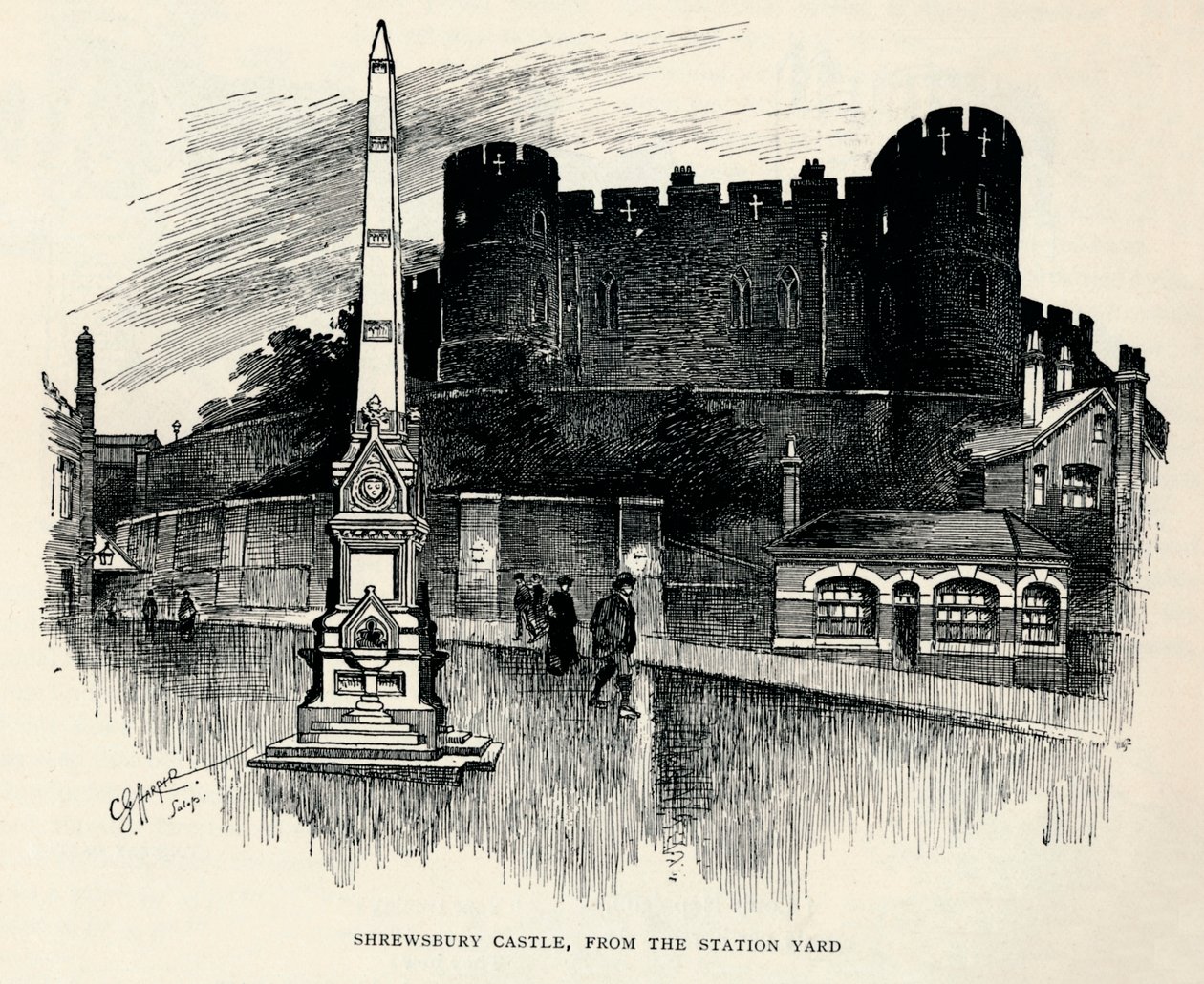 Château de Shrewsbury, depuis la cour de la gare, c. 1893 - Charles George Harper