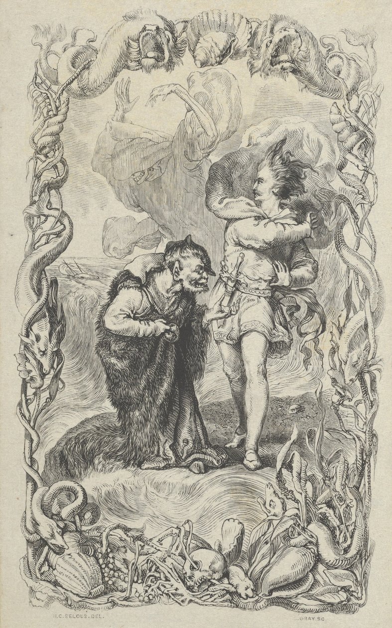 Illustration de La Tempête : Caliban, Ferdinand et Ariel, 1836 - Charles Gray