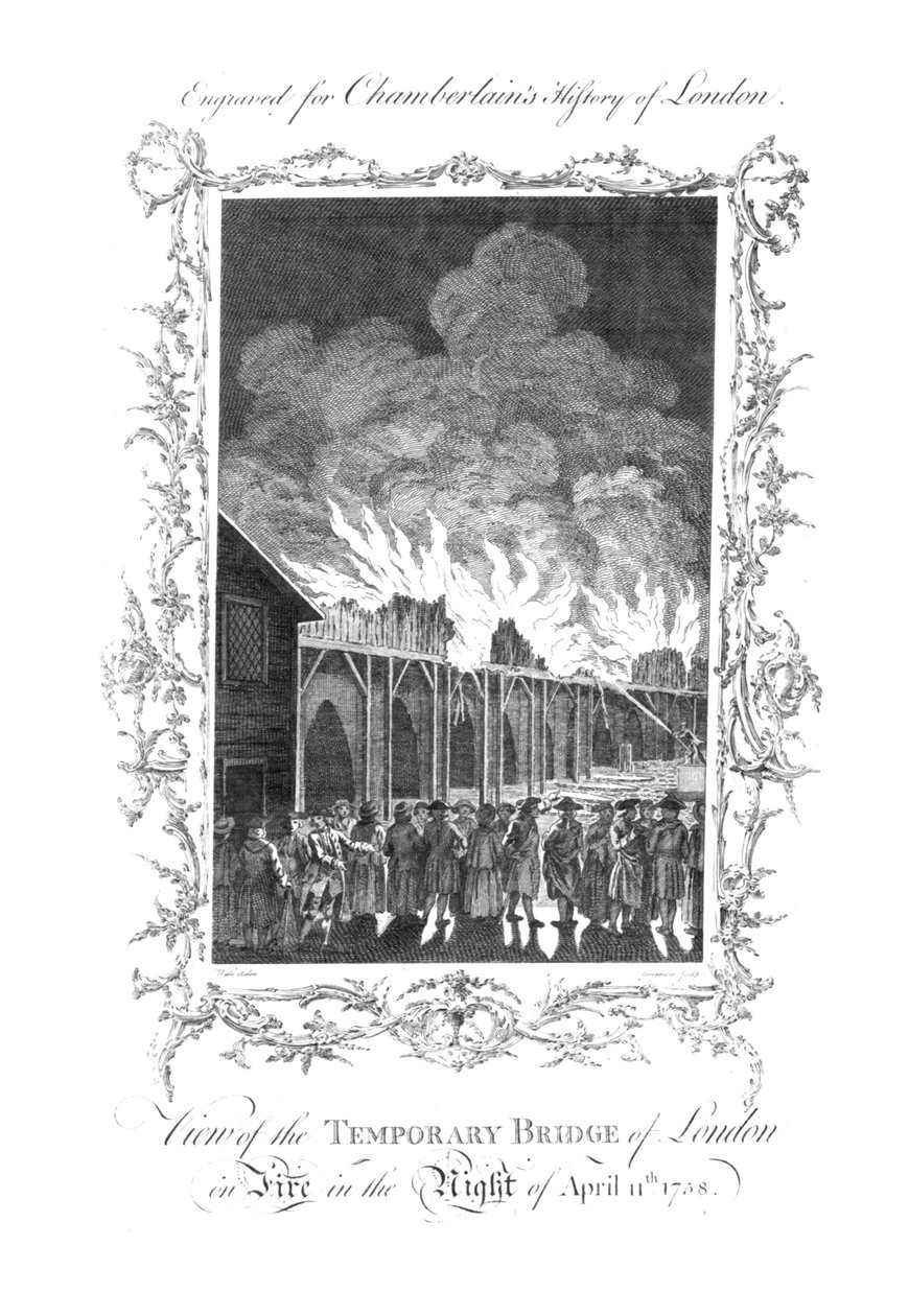 Vue du Pont Temporaire de Londres en Feu...1758, vers 1770 - Charles Grignion