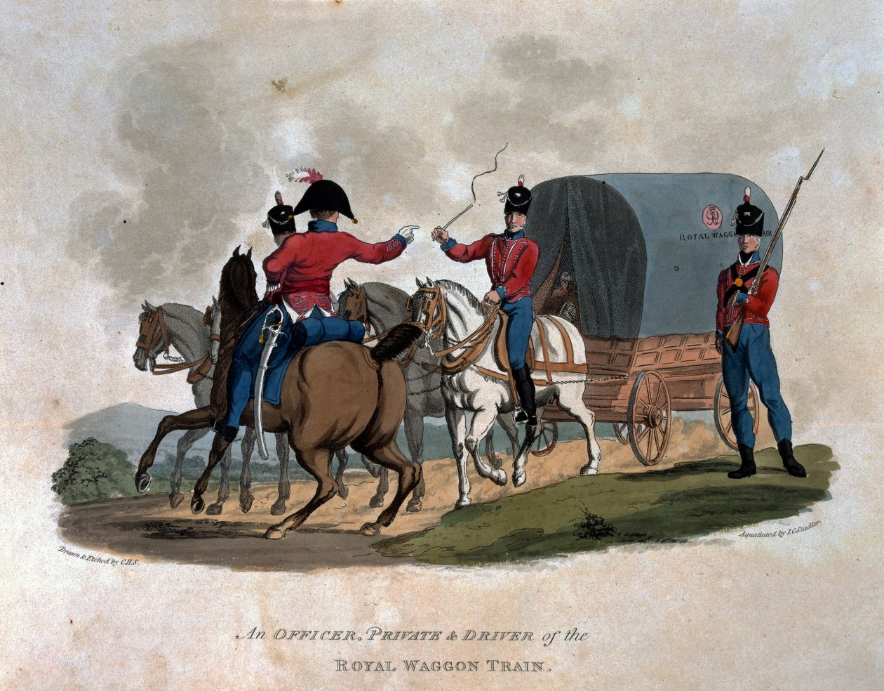 Un officier, un soldat et un conducteur du Royal Waggon Train, de 