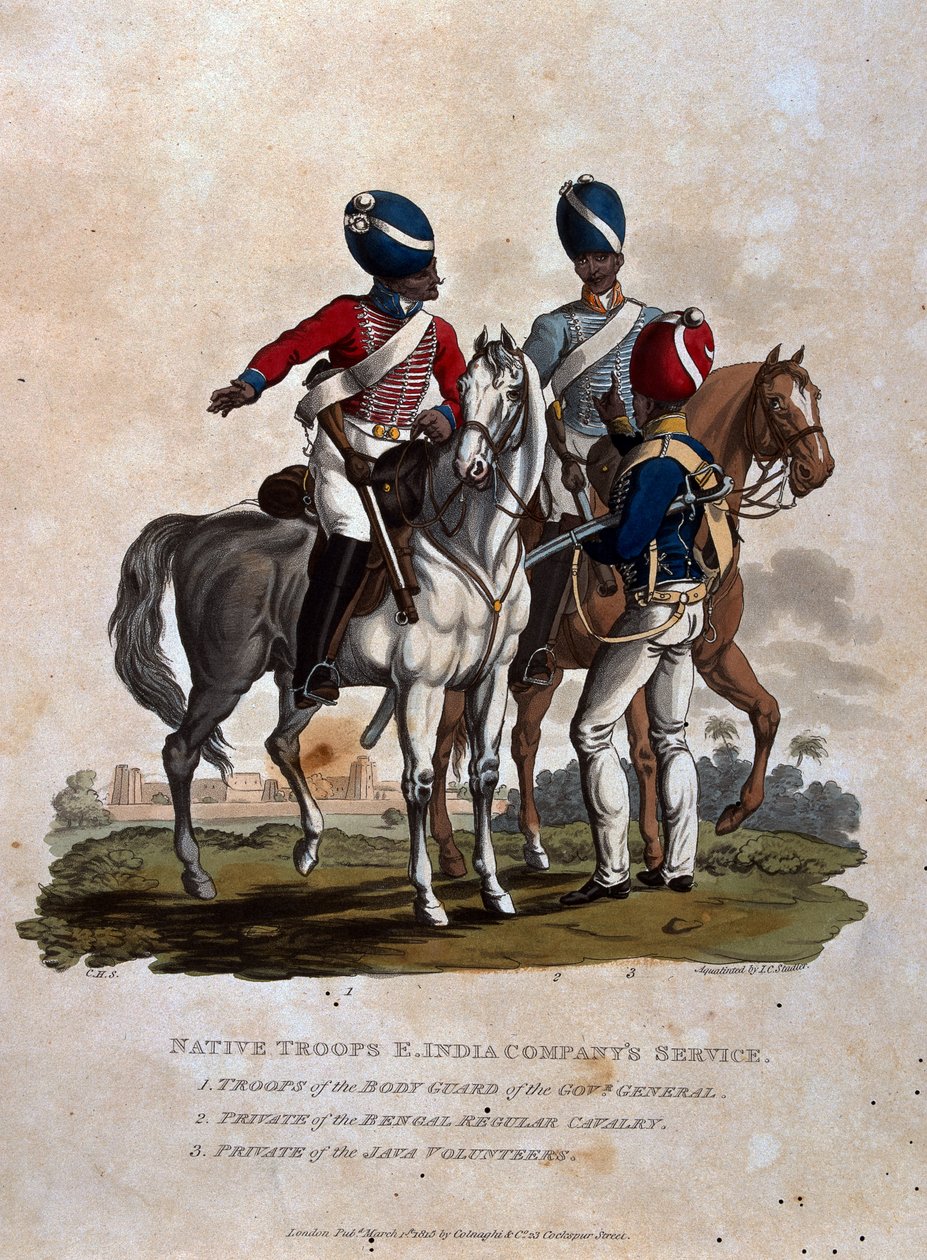 Troupes indigènes, service de la Compagnie des Indes orientales, troupes de la garde du corps du gouverneur général, soldat du régulier du Bengale, de 