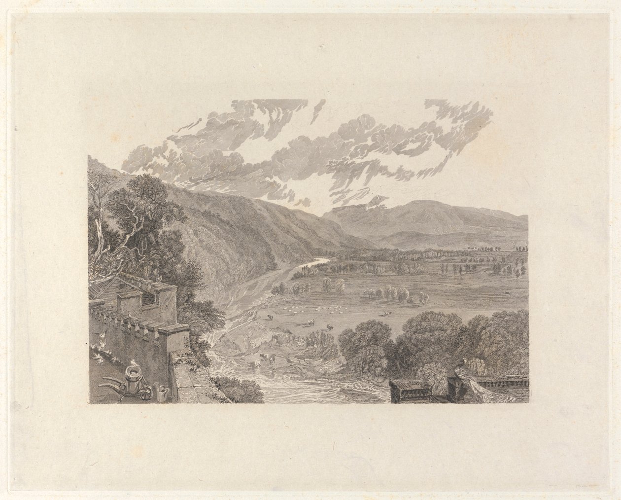 Ingleborough, depuis la terrasse du château de Hornby - Charles Heath