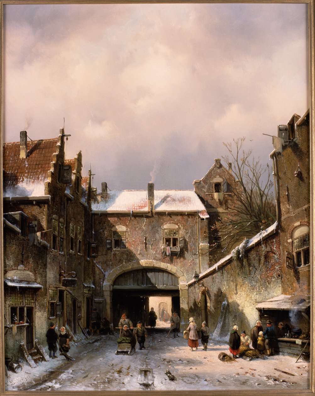 Scène de rue de village en hiver, 1893 - Charles Henri Joseph Leickert
