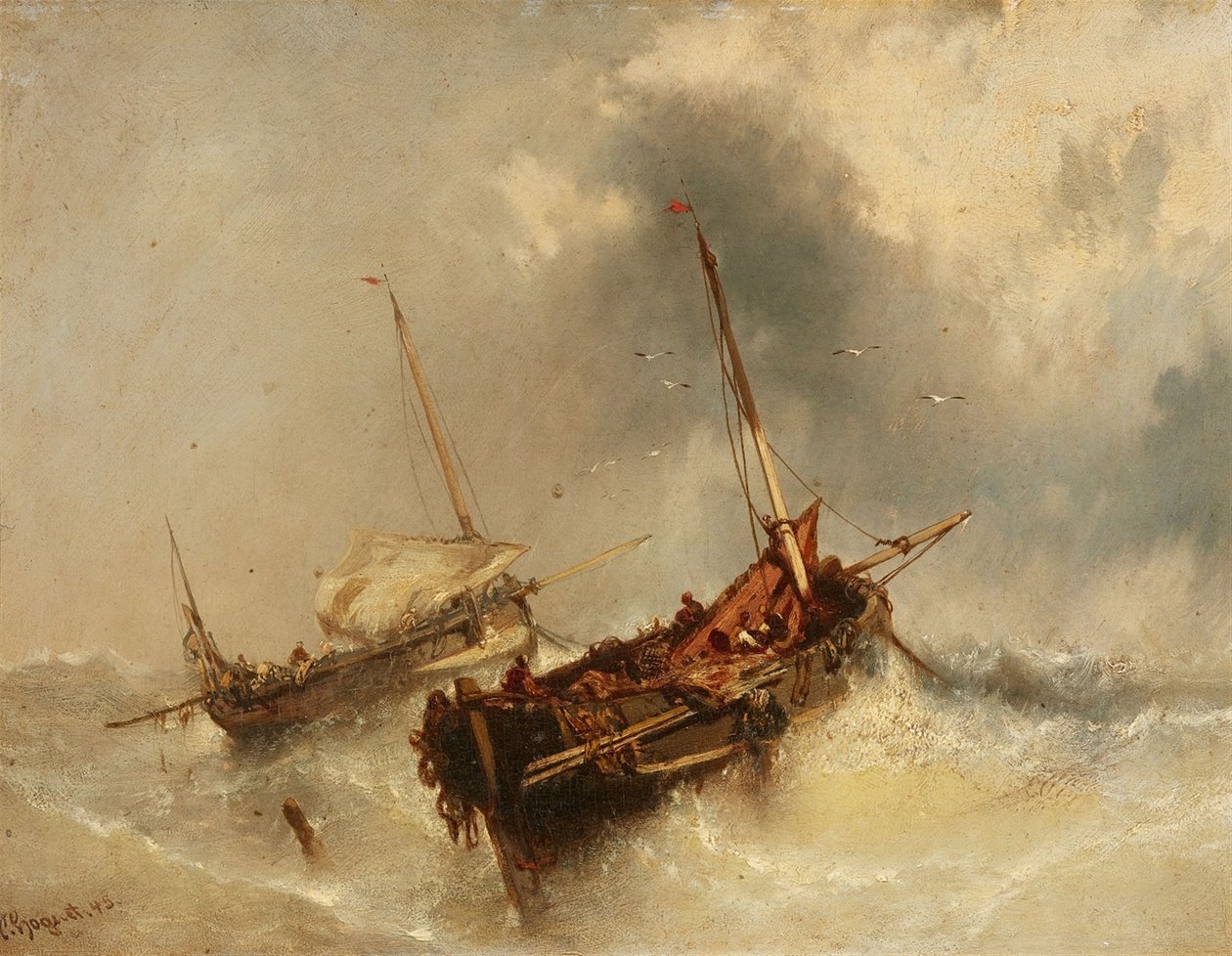 French : Deux voiliers sur une mer agitée Two boats on the Stormy Sea - Charles Hoguet