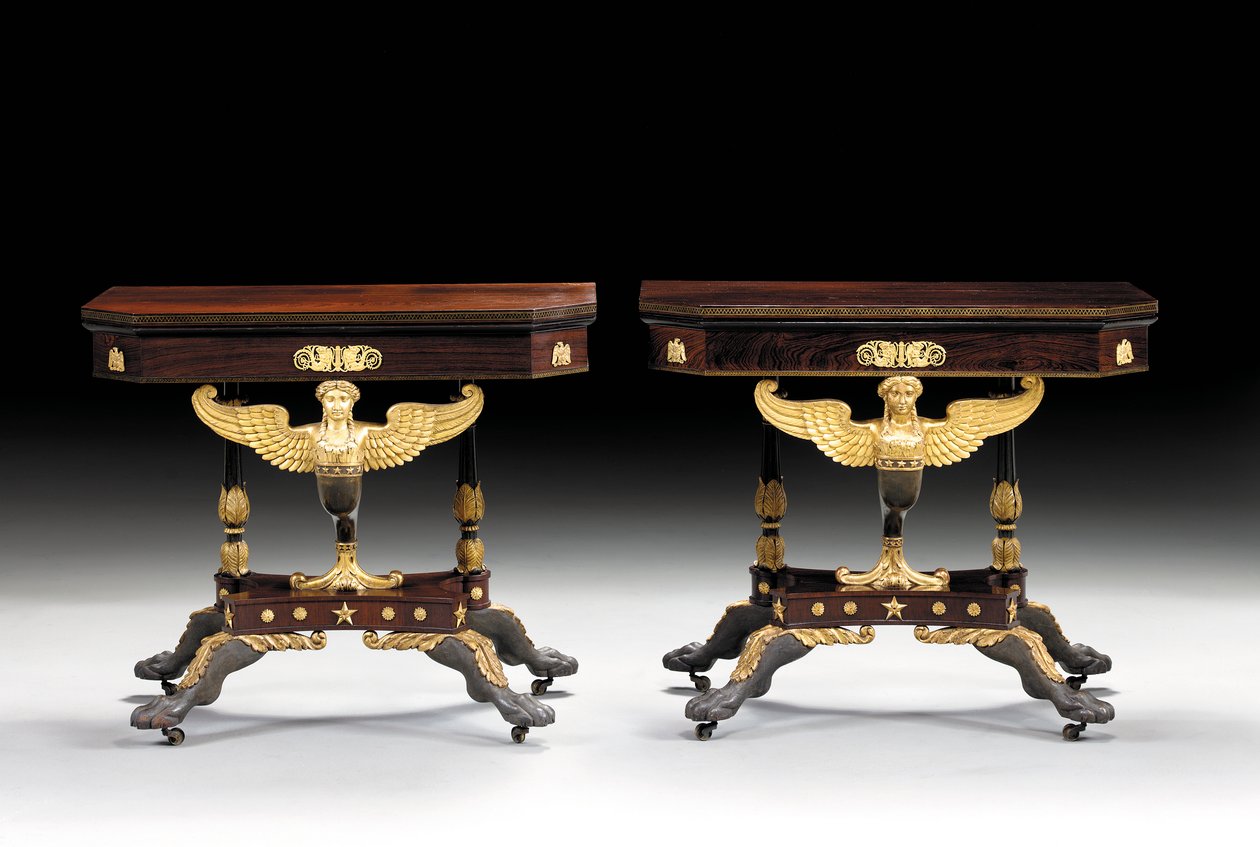 Deux tables à cartes classiques sculptées, c.1815 - Charles Honore Lannuier