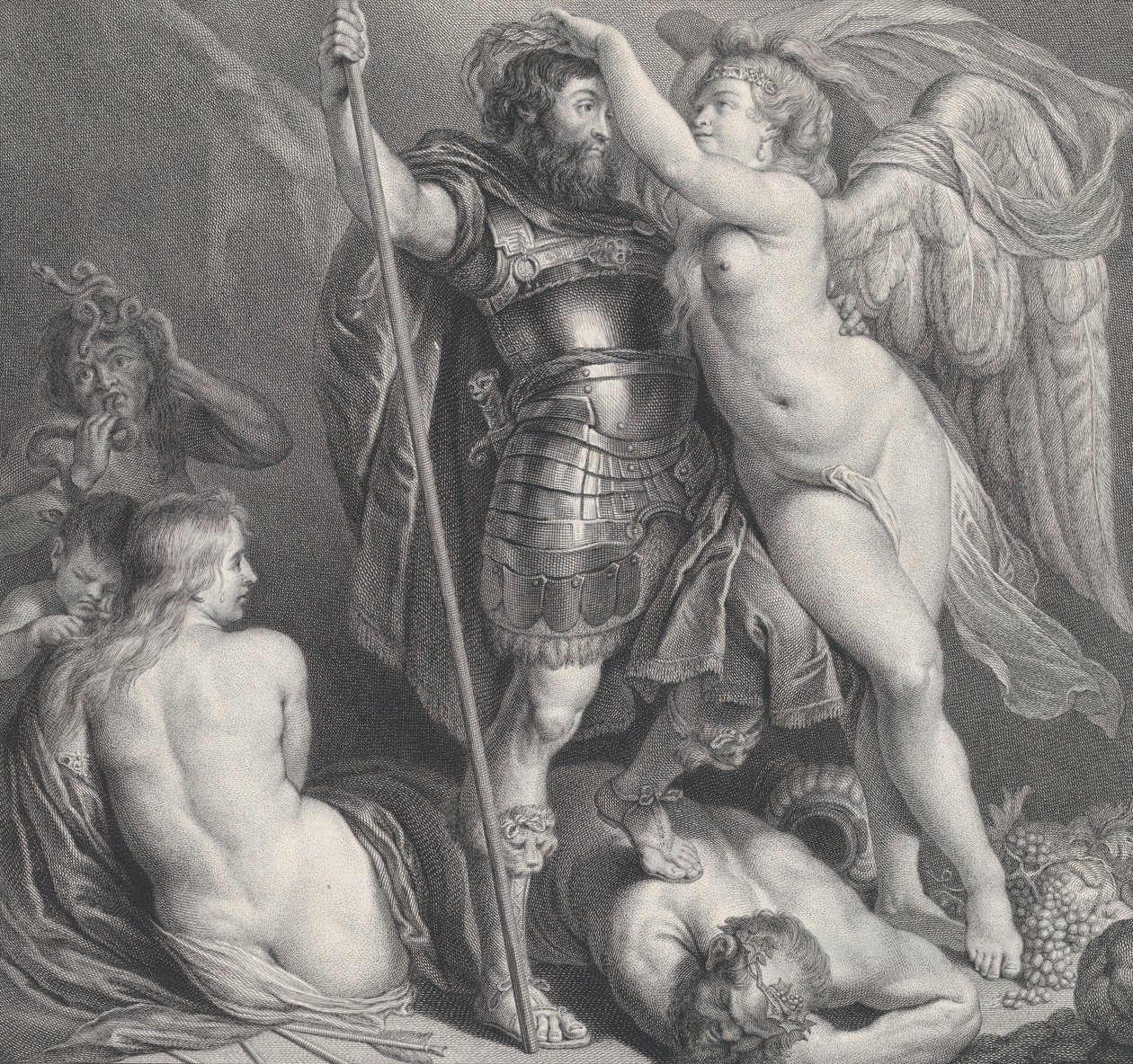 Héros couronné par la Victoire, qui place une couronne de laurier sur sa tête, Vénus et Cupidon, vers 1735-61 - Charles Hutin