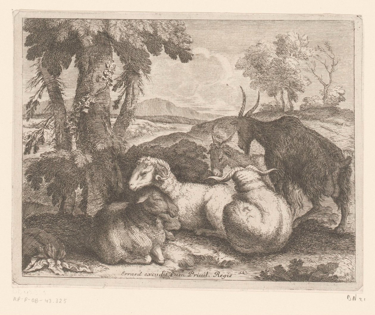 Moutons et chèvres sous un arbre - Charles II Errard (attributed to)