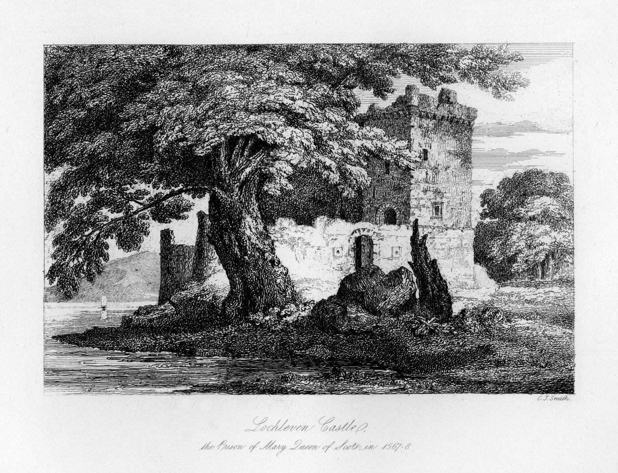 Château de Lochleven, Écosse, la prison de Marie, reine des Écossais, 1840 - Charles J. Smith