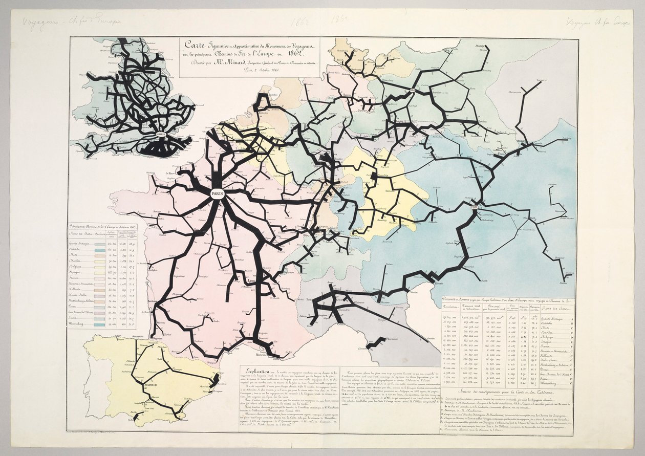 Carte figurative et approximative du mouvement des voyageurs sur les principales voies ferrées d