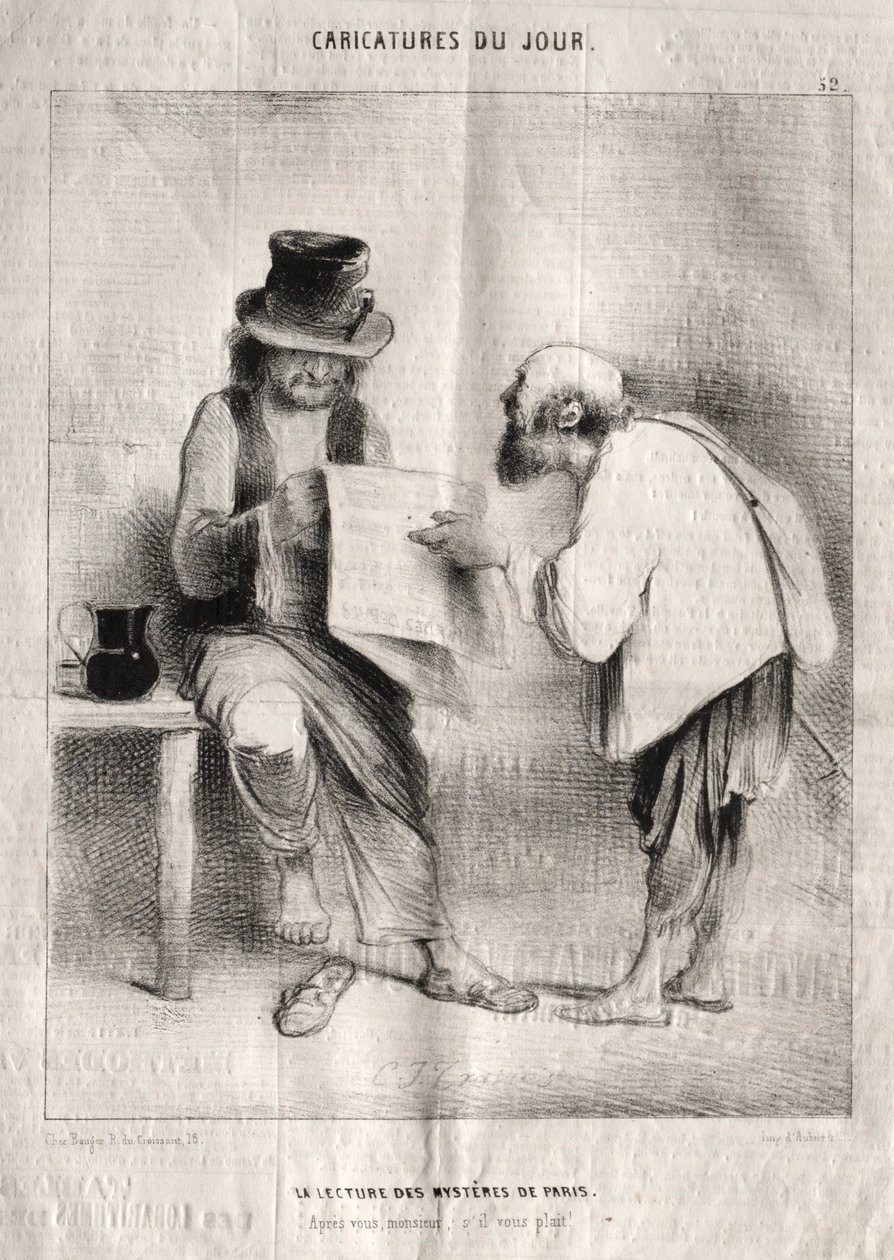 Caricatures du jour : La Lecture des mystères de Paris - Charles Joseph Traviès de Villers