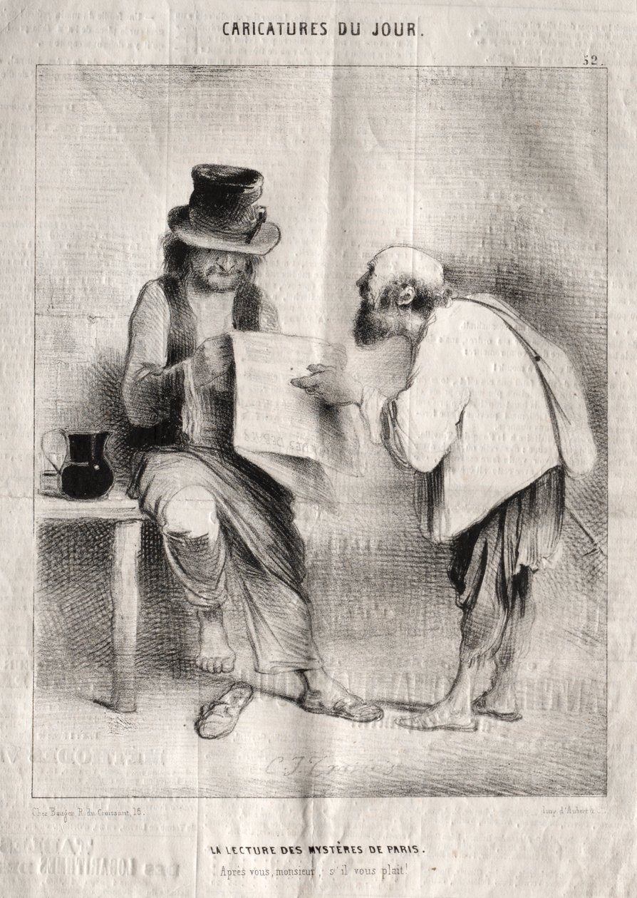 Caricatures du jour : La lecture des mystères de Paris - Charles Joseph Traviès de Villers