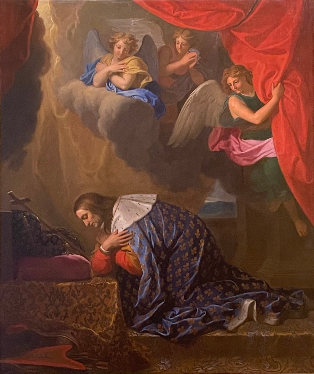 French: Saint Louis en prière, vénérant la couronne d