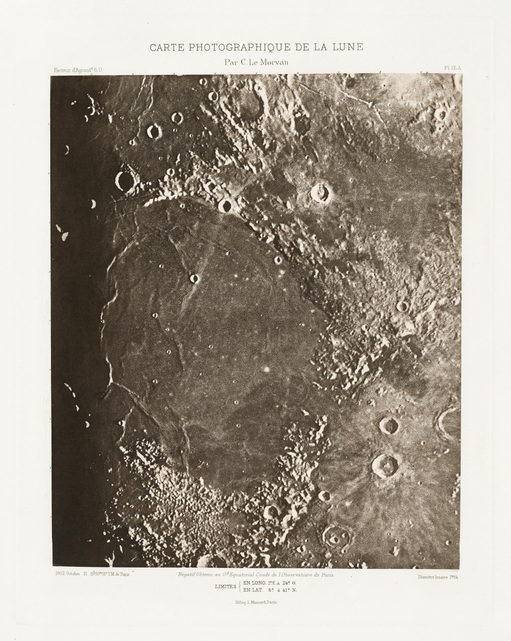Carte photographique de la lune, planche IX.A (Photographic Chart of the Moon, plate IX.A),October 21 - Charles le Morvan