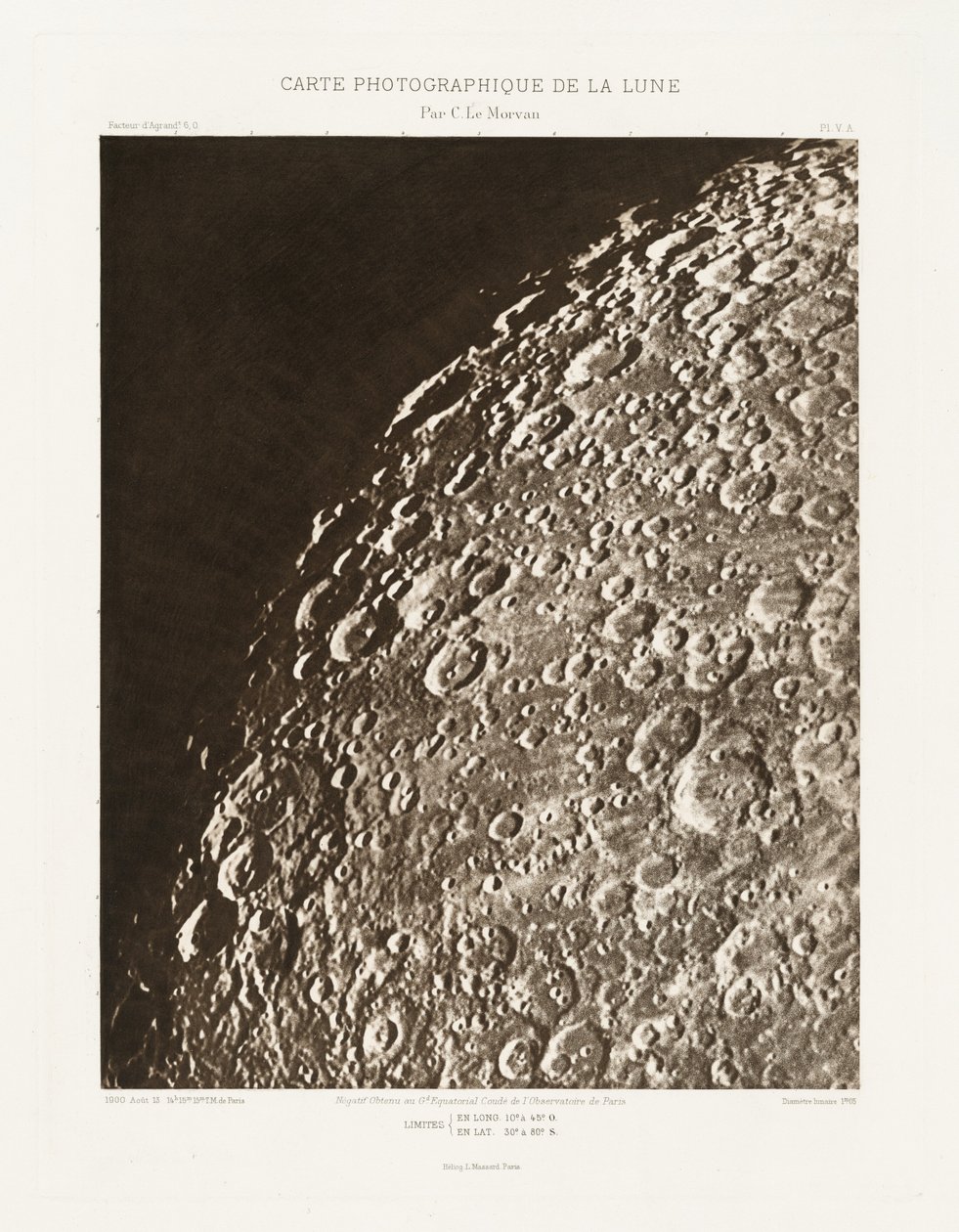 Carte photographique de la lune, planche V.A (Photographic Chart of the Moon, plate V.A),August 13 - Charles le Morvan