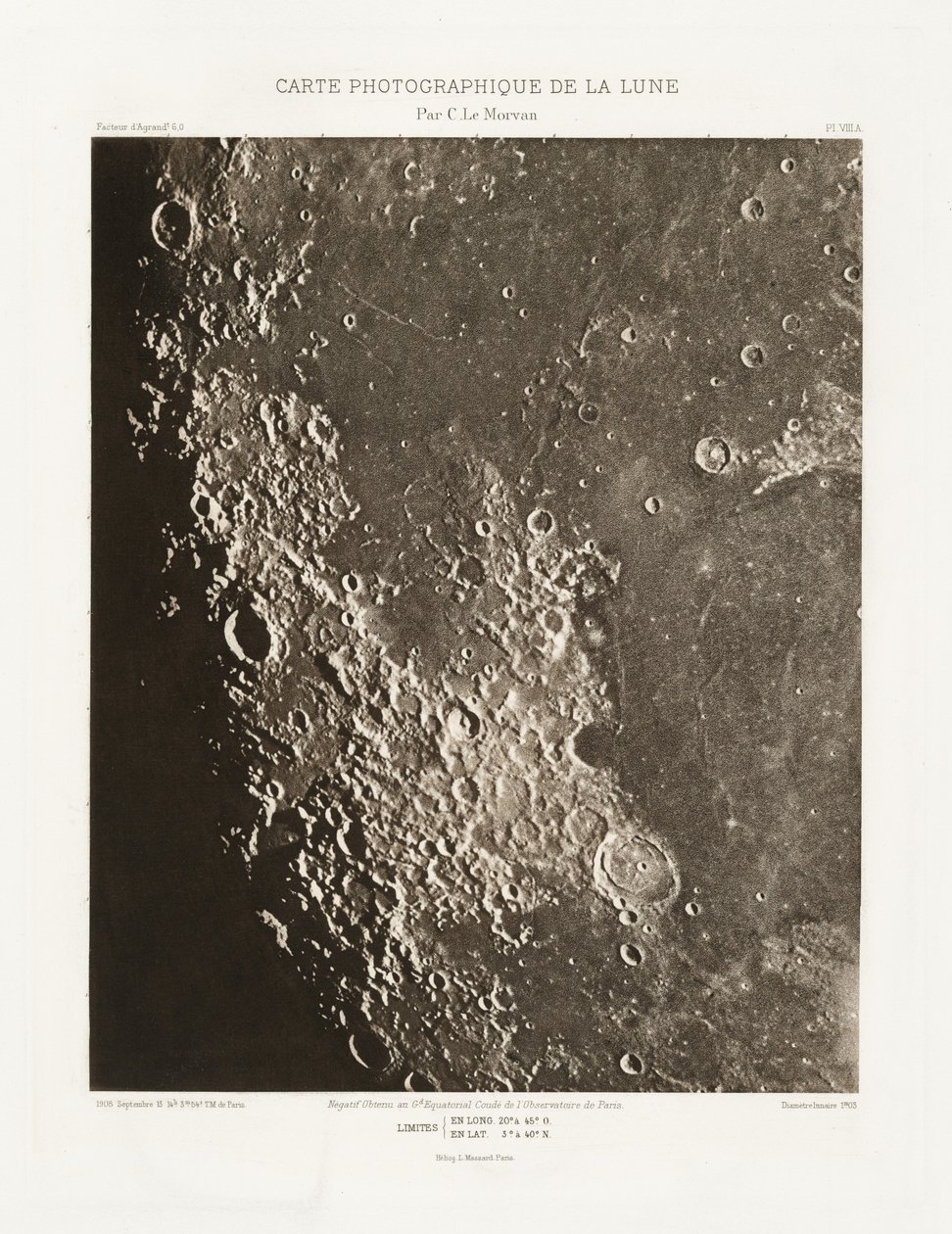 Carte photographique de la lune, planche VIII.A (Photographic Chart of the Moon, plate VIII.A),September 13 - Charles le Morvan